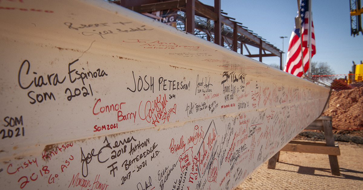 Beam signed by faculty, staff and students