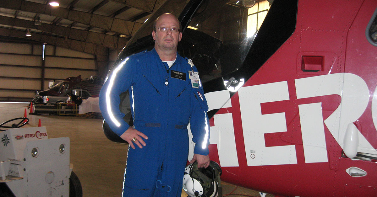 Terry Hill and an AeroCare Hellicopter