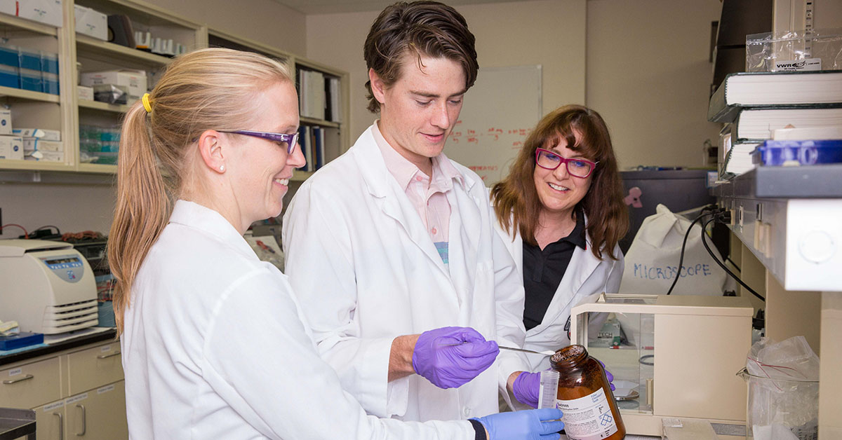 Susan Bergeson and her team in a lab