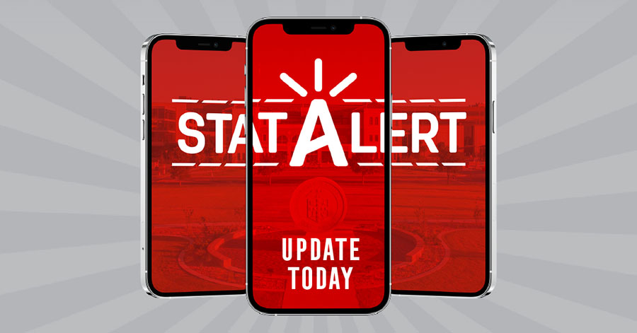 three phones with a graphic on them that reads "STATAlert"