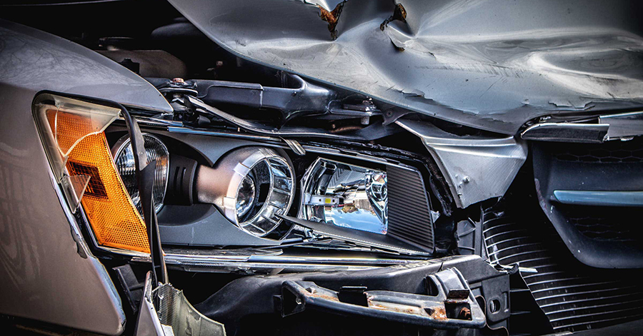 headlight of a wrecked car