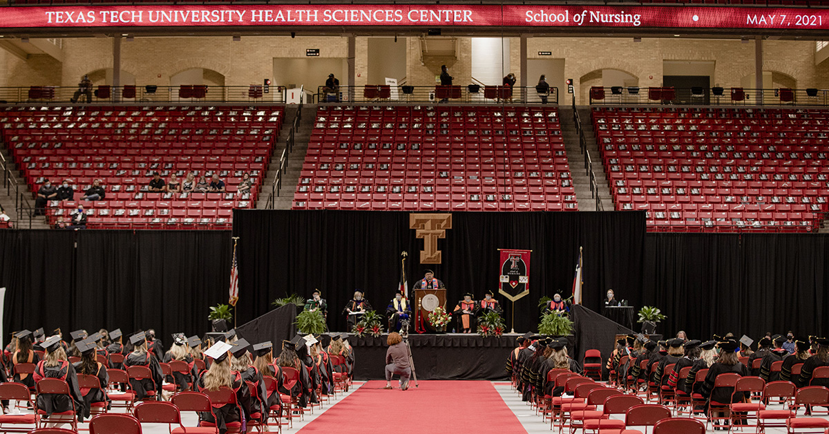 wide angle of the stadium during the school of nursing graduation 2021