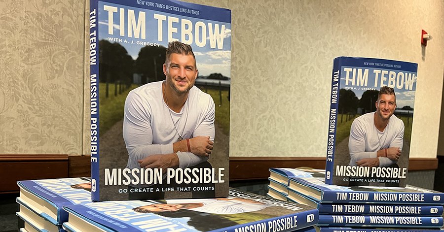stacks of Tim Tebow's book available at the event