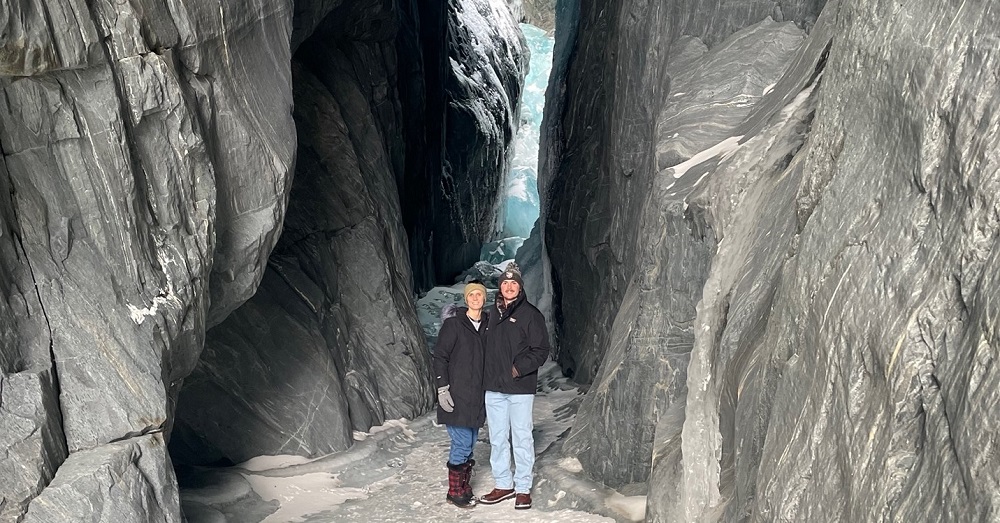 McClendon and her husband in front of a glacier in Alaska