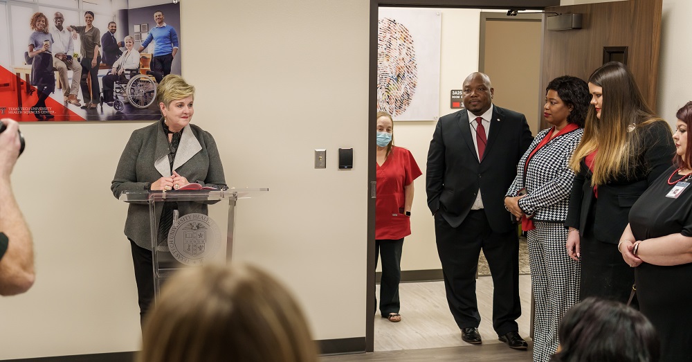 President Lori Rice-Spearman speaking at Wellness Clinic opening