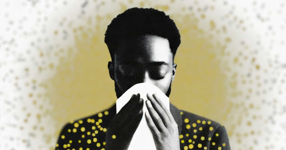 graphic illustration of a man blowing his nose with a tissue