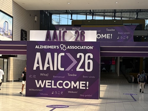 the welcome sign at an Alzheimer's conference