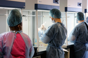 Each student in the lab has an individual workstation to practice sterile compounding, a process of manufacturing medication products..