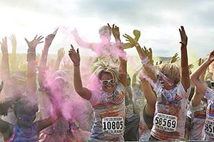 Participants were doused with color at each kilometer.
