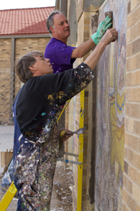 The mosaic is made up of four panels that were constructed in Boston before being installed in Lubbock.