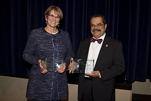 Barbara Bergin, M.D., and Jose Manuel de la Rosa, M.D., received the Distinguished Alumni Award in Community Outreach and the School of Medicine Distinguished Alumni Award, respectively.
